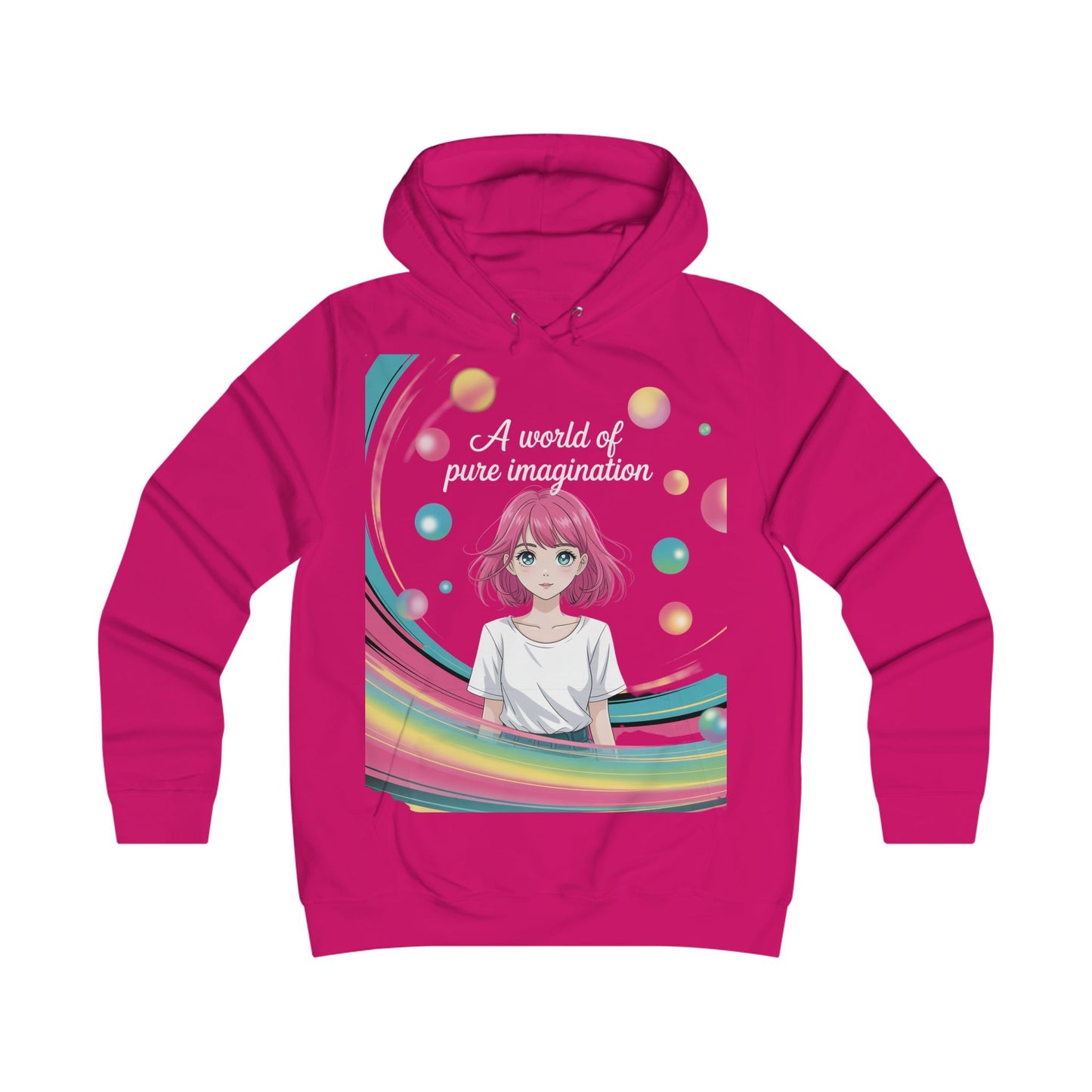 Colorful Girlie College Hoodie, Cute Sweatshirt, Rainbow Art Pullover, Gift for Her, Cozy Fashion, Trendy Streetwear