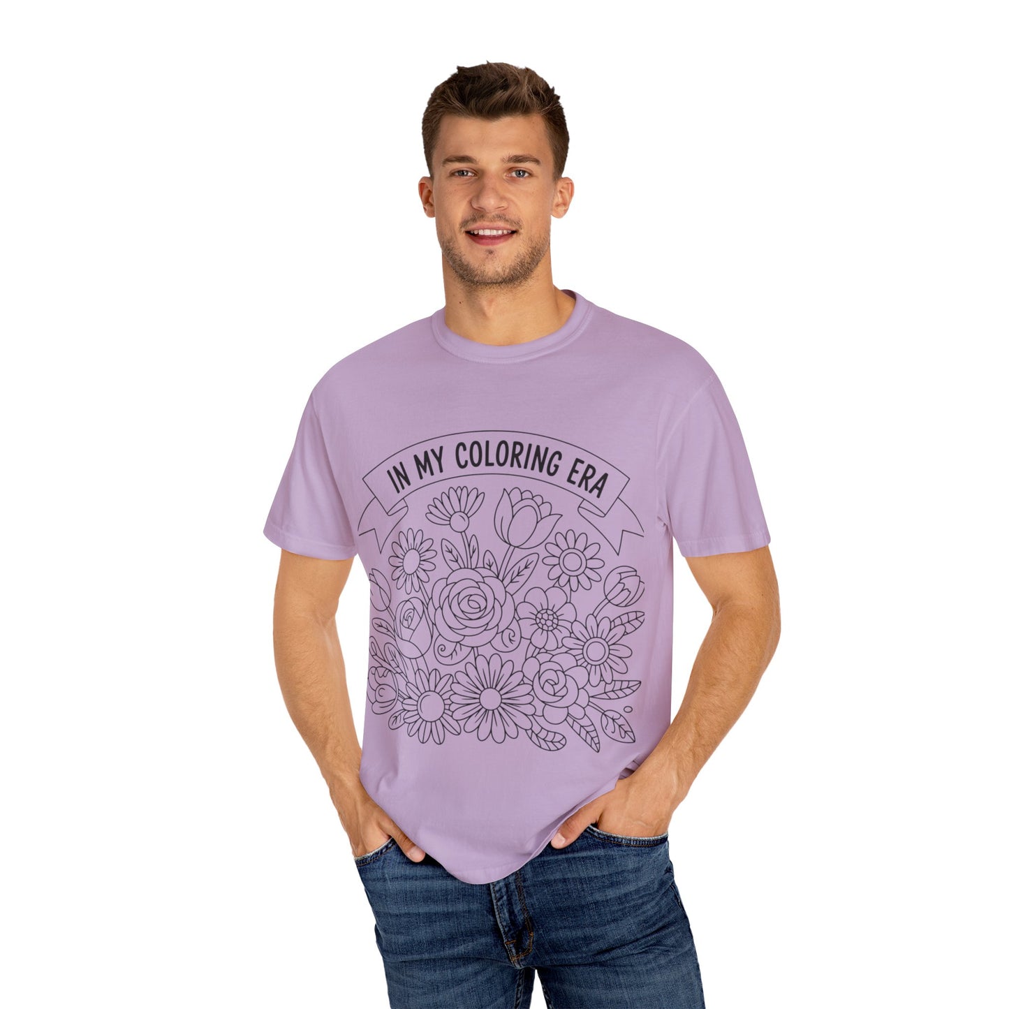Coloring Era T-Shirt, Floral Graphic Tee, Unisex Gift, DIY Coloring Tee, Relaxed Fit Shirt, Creative Apparel