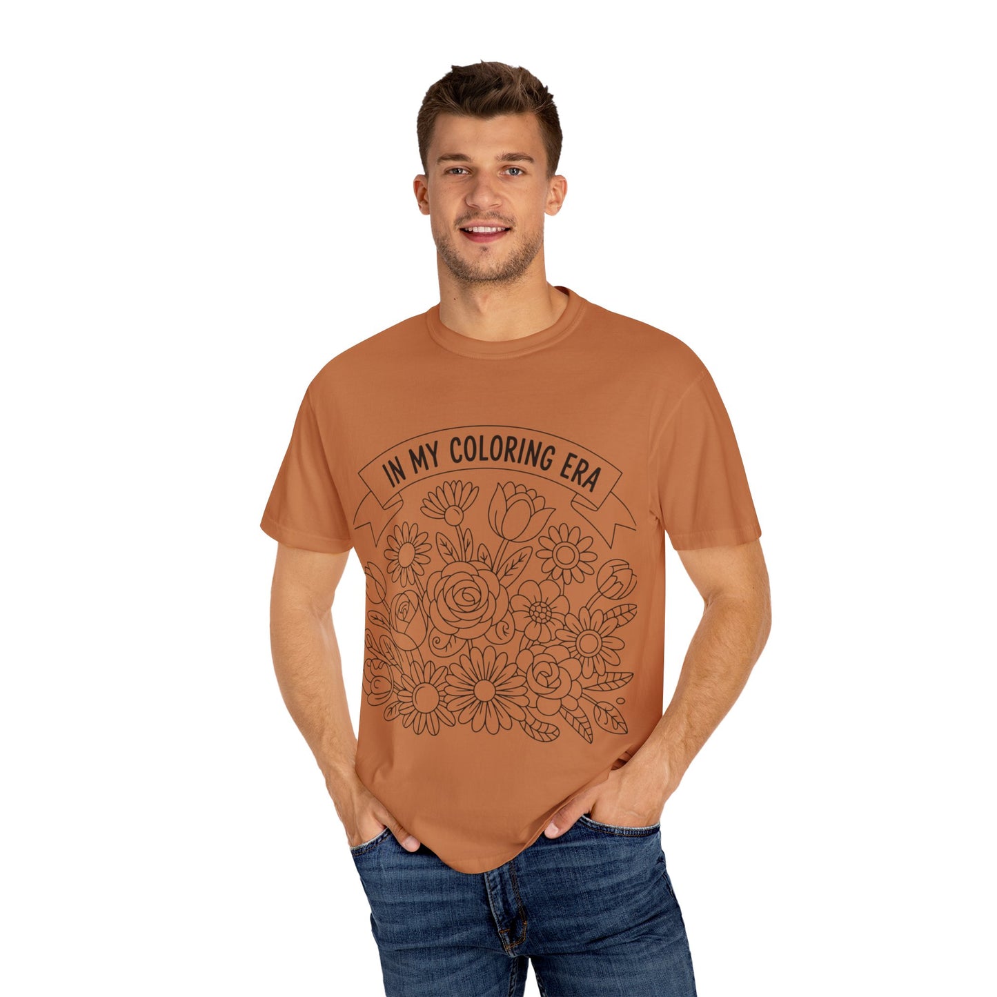 Coloring Era T-Shirt, Floral Graphic Tee, Unisex Gift, DIY Coloring Tee, Relaxed Fit Shirt, Creative Apparel