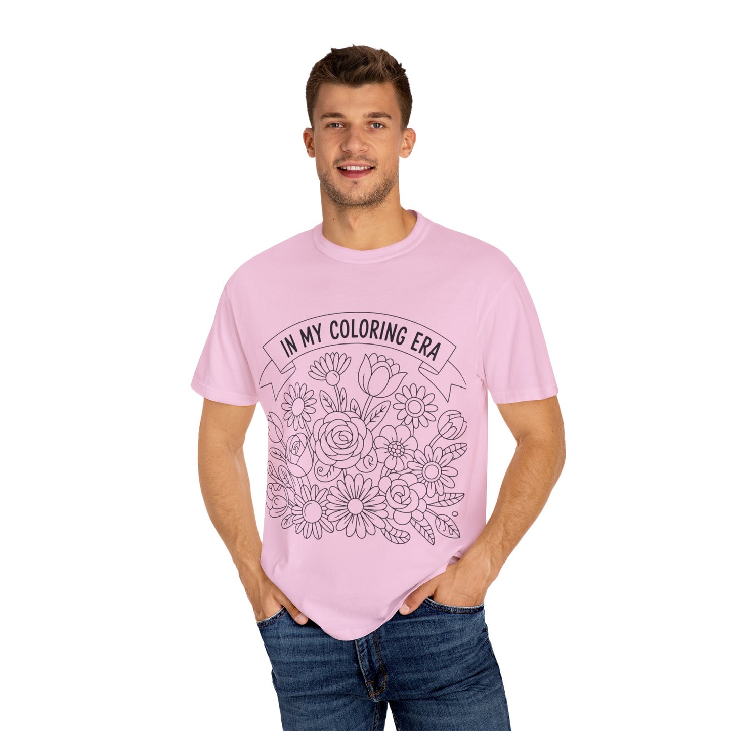 Coloring Era T-Shirt, Floral Graphic Tee, Unisex Gift, DIY Coloring Tee, Relaxed Fit Shirt, Creative Apparel