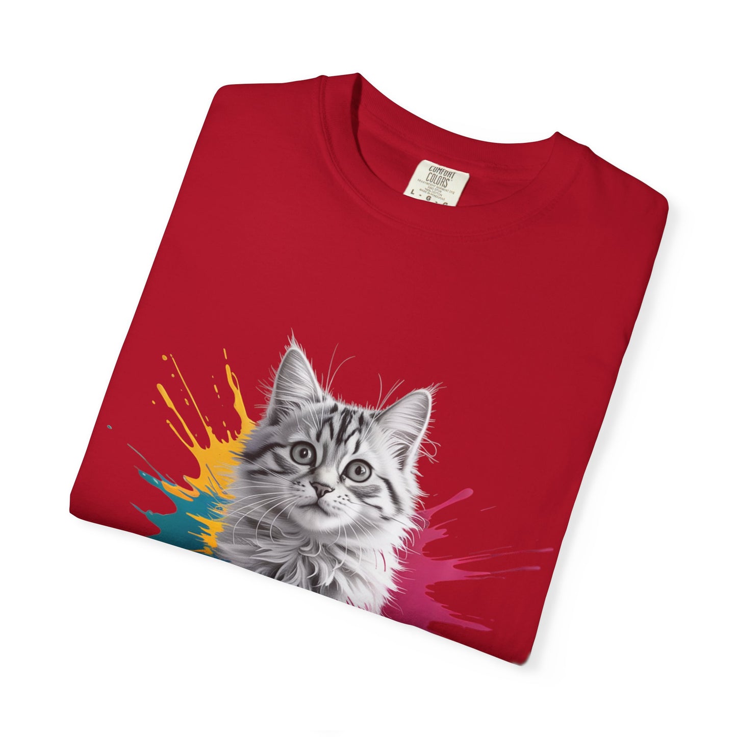 Colorful Cat Graphic Tee for Animal Lovers, Unisex Garment-Dyed T-Shirt, Fun Gift, Casual Wear, Pet Lovers, Birthday Gift