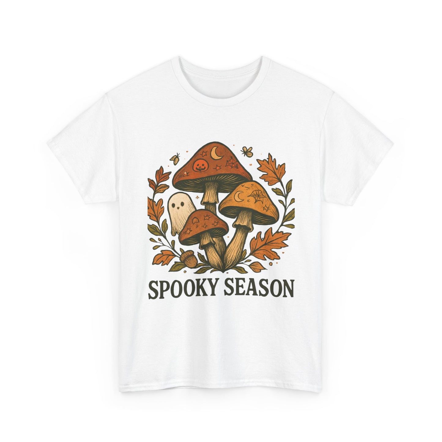 Spooky Season Unisex Heavy Cotton Tee, Fall Fashion Shirt, Halloween Apparel, Mushroom Graphic Tee, Cozy Autumn Wear, Gift for Nature Lovers