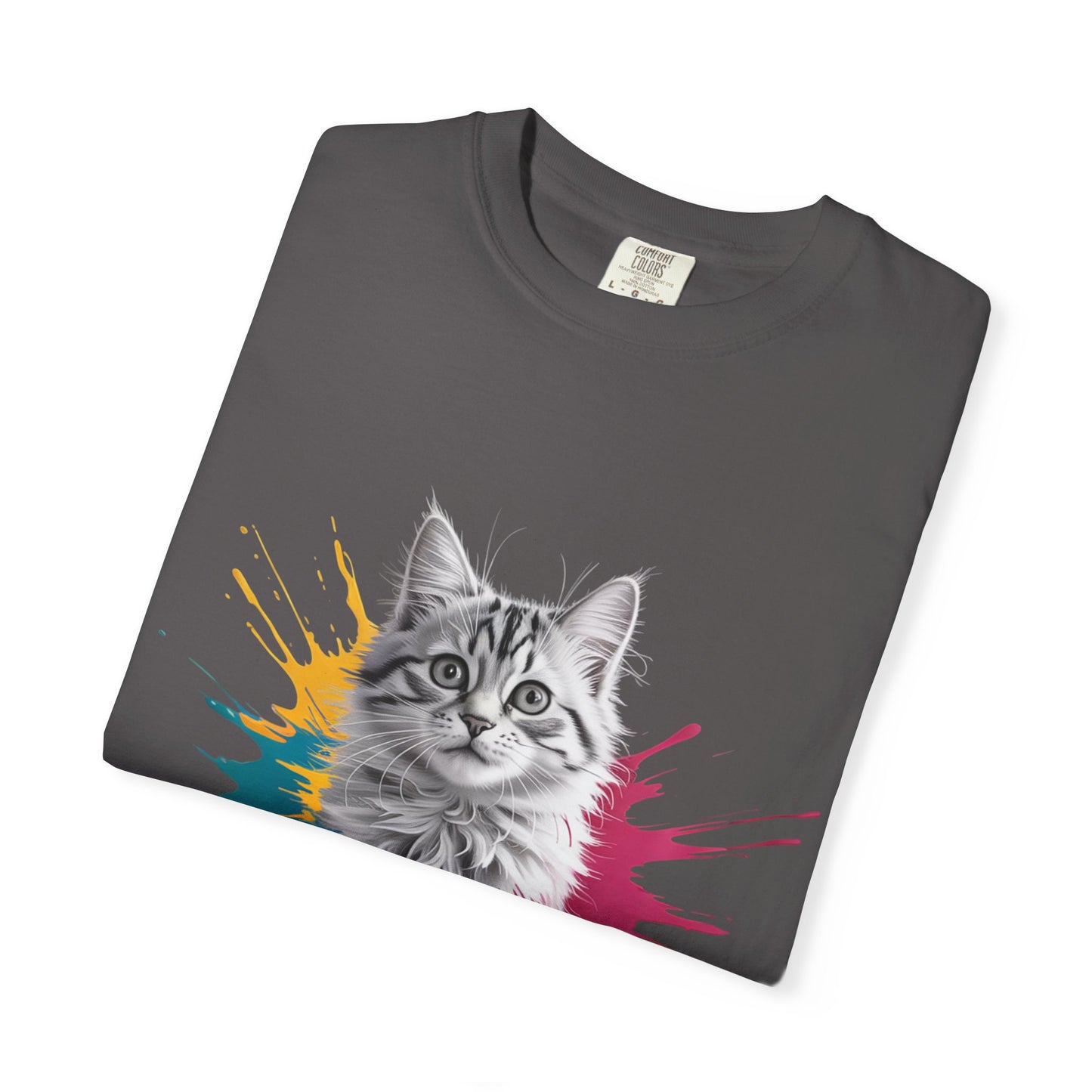Colorful Cat Graphic Tee for Animal Lovers, Unisex Garment-Dyed T-Shirt, Fun Gift, Casual Wear, Pet Lovers, Birthday Gift