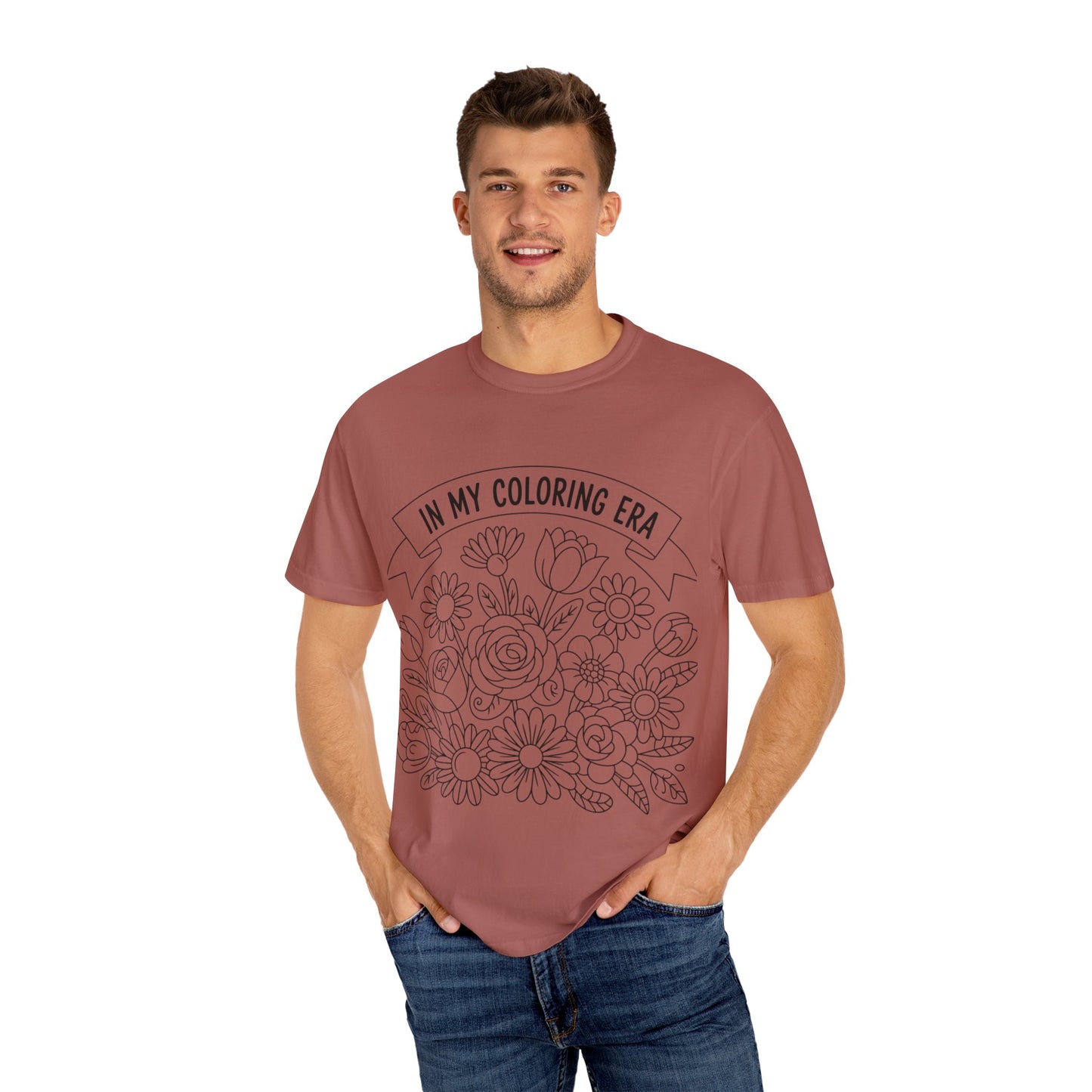 Coloring Era T-Shirt, Floral Graphic Tee, Unisex Gift, DIY Coloring Tee, Relaxed Fit Shirt, Creative Apparel