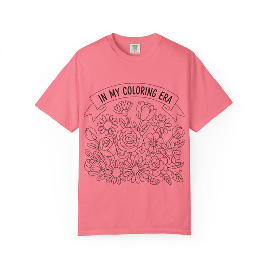 Coloring Era T-Shirt, Floral Graphic Tee, Unisex Gift, DIY Coloring Tee, Relaxed Fit Shirt, Creative Apparel
