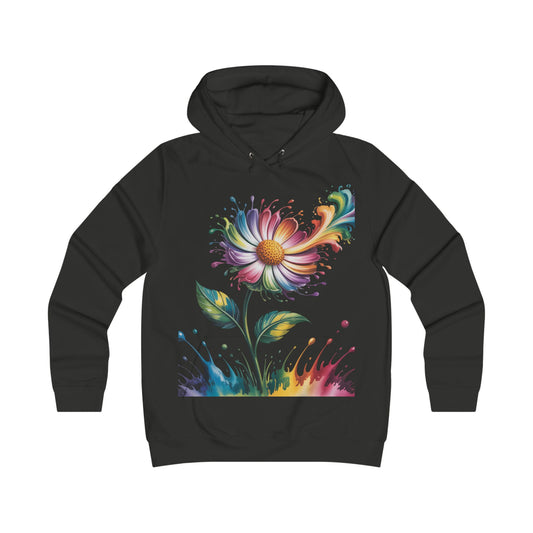 Colorful Floral College Hoodie for Girls, Trendy Casual Wear, Perfect Gift for Graduation, Birthday, or Spring Celebrations
