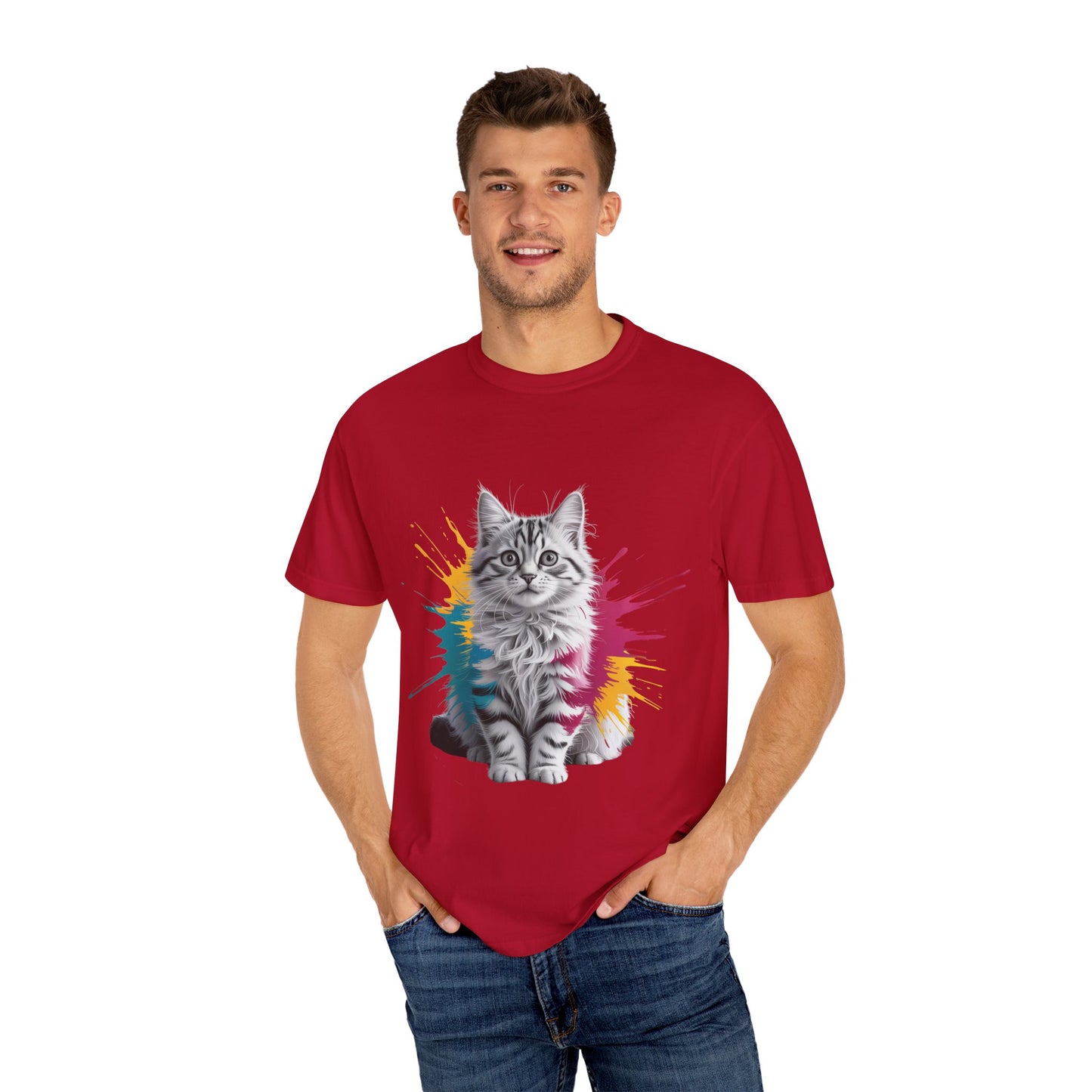 Colorful Cat Graphic Tee for Animal Lovers, Unisex Garment-Dyed T-Shirt, Fun Gift, Casual Wear, Pet Lovers, Birthday Gift