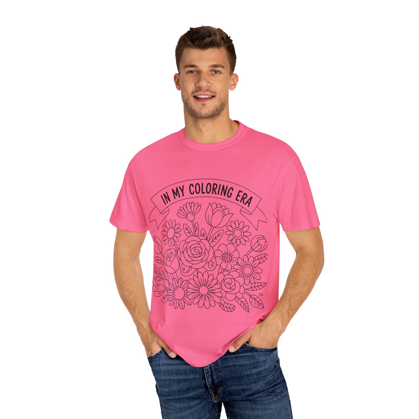 Coloring Era T-Shirt, Floral Graphic Tee, Unisex Gift, DIY Coloring Tee, Relaxed Fit Shirt, Creative Apparel