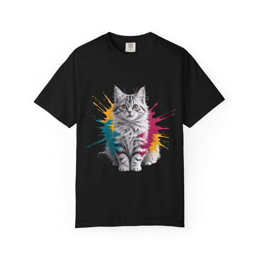 Colorful Cat Graphic Tee for Animal Lovers, Unisex Garment-Dyed T-Shirt, Fun Gift, Casual Wear, Pet Lovers, Birthday Gift