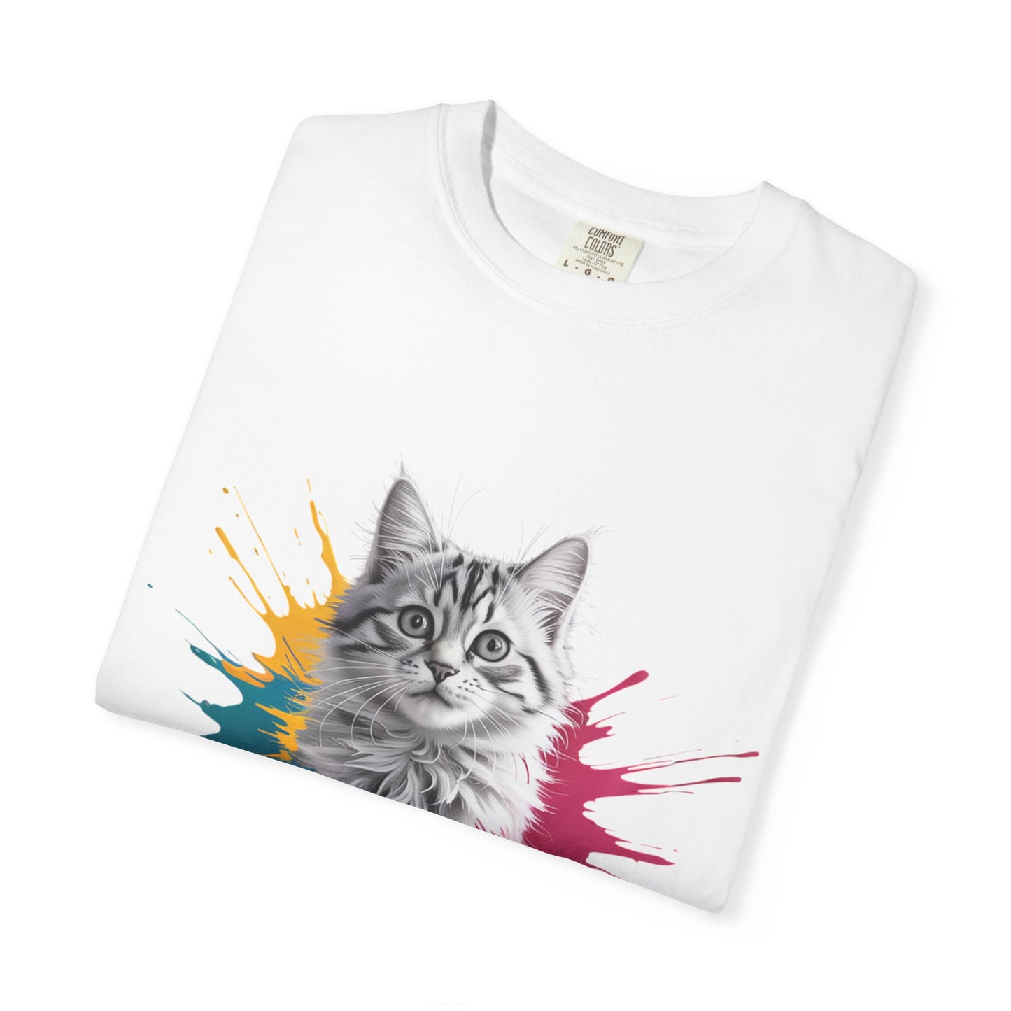 Colorful Cat Graphic Tee for Animal Lovers, Unisex Garment-Dyed T-Shirt, Fun Gift, Casual Wear, Pet Lovers, Birthday Gift