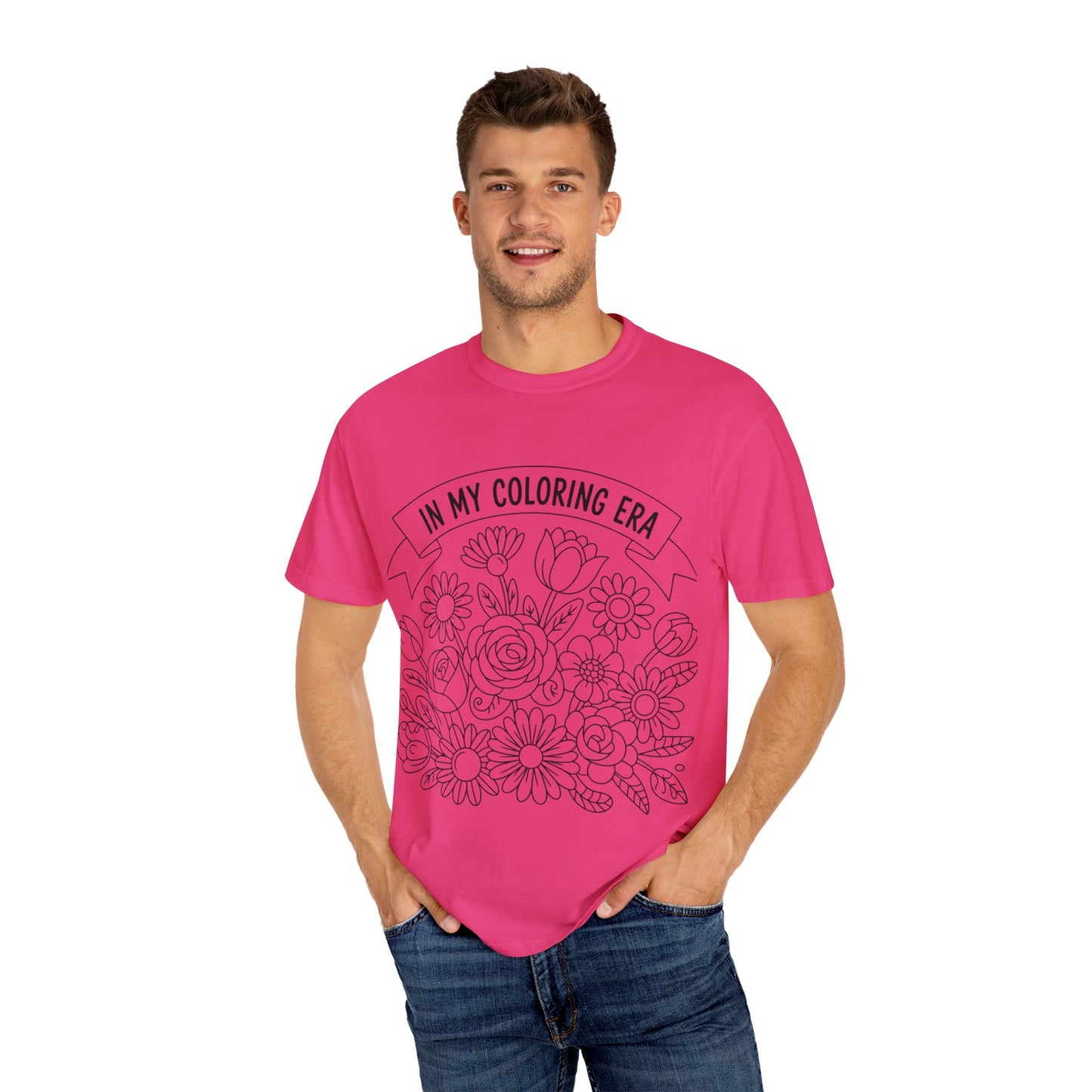 Coloring Era T-Shirt, Floral Graphic Tee, Unisex Gift, DIY Coloring Tee, Relaxed Fit Shirt, Creative Apparel