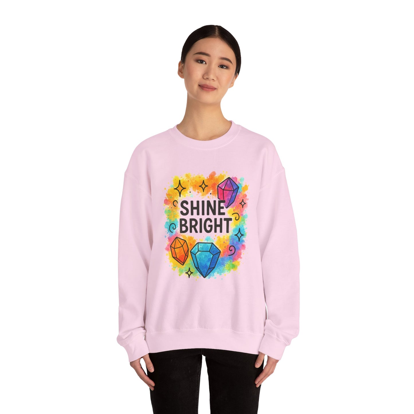 Colorful Shine Bright Sweatshirt | Cozy Unisex Crewneck | Inspirational Gift for Kids & Teens, Rainbow Vibe, Birthday Gift, Everyday Fashion