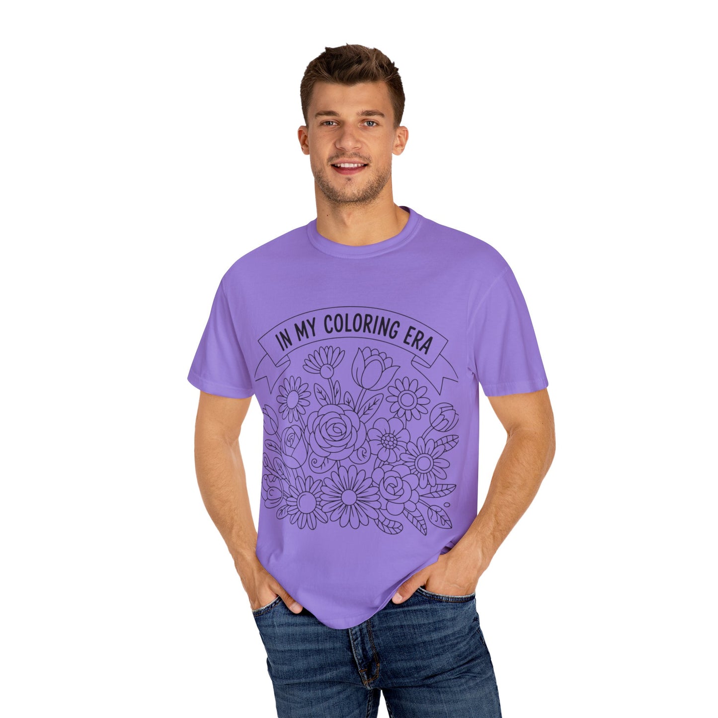 Coloring Era T-Shirt, Floral Graphic Tee, Unisex Gift, DIY Coloring Tee, Relaxed Fit Shirt, Creative Apparel