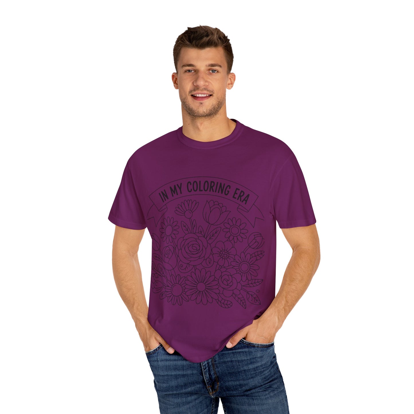 Coloring Era T-Shirt, Floral Graphic Tee, Unisex Gift, DIY Coloring Tee, Relaxed Fit Shirt, Creative Apparel