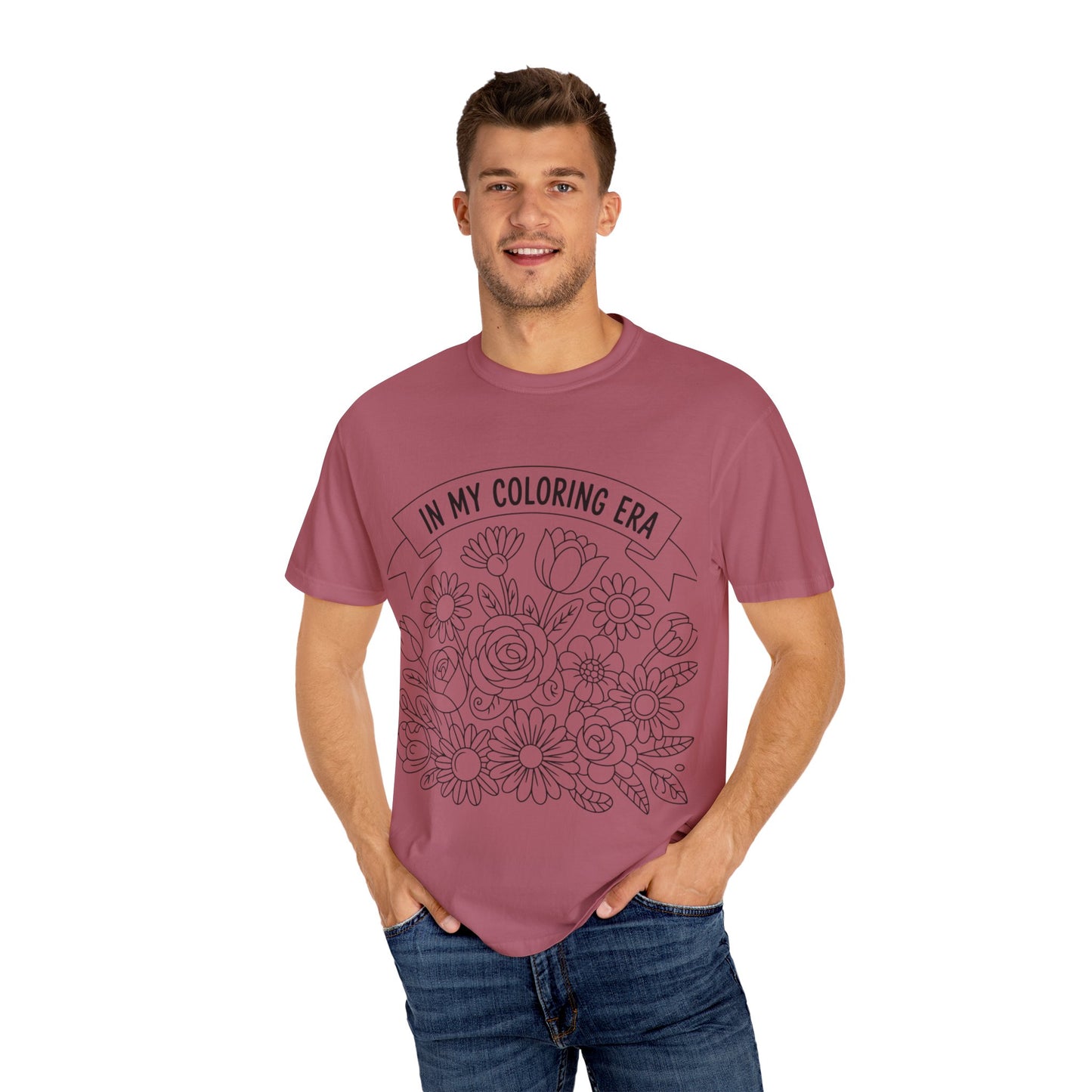 Coloring Era T-Shirt, Floral Graphic Tee, Unisex Gift, DIY Coloring Tee, Relaxed Fit Shirt, Creative Apparel