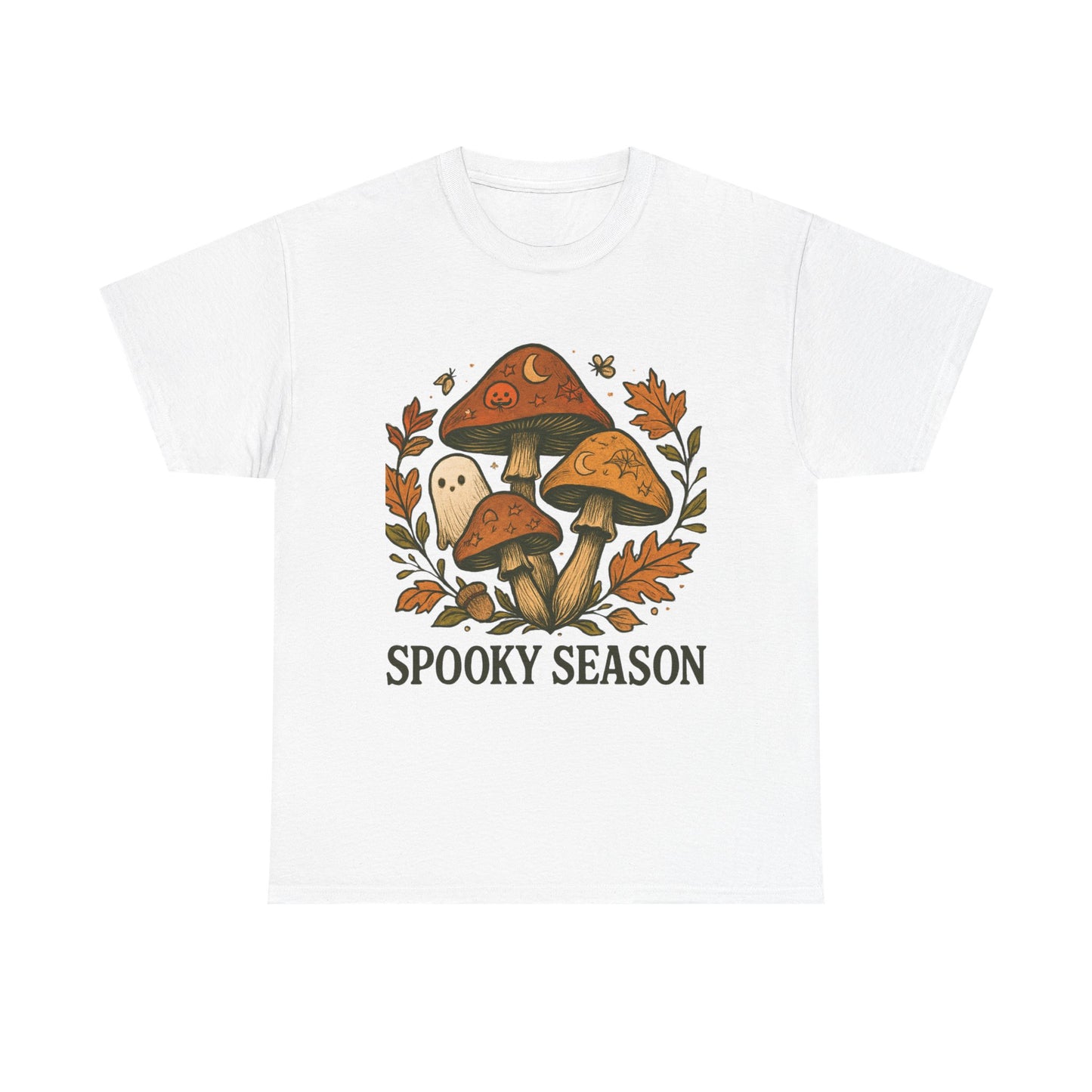 Spooky Season Unisex Heavy Cotton Tee, Fall Fashion Shirt, Halloween Apparel, Mushroom Graphic Tee, Cozy Autumn Wear, Gift for Nature Lovers