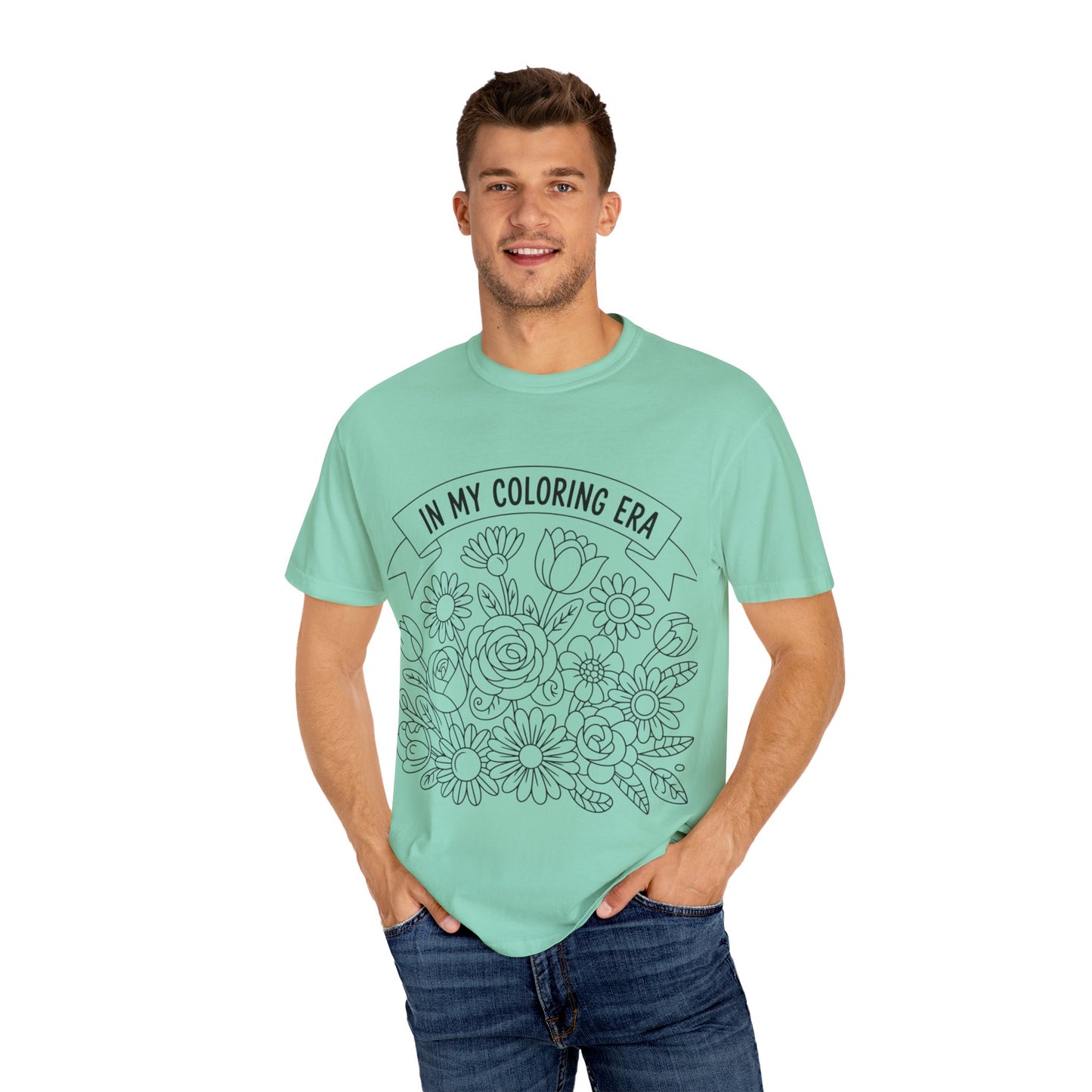 Coloring Era T-Shirt, Floral Graphic Tee, Unisex Gift, DIY Coloring Tee, Relaxed Fit Shirt, Creative Apparel