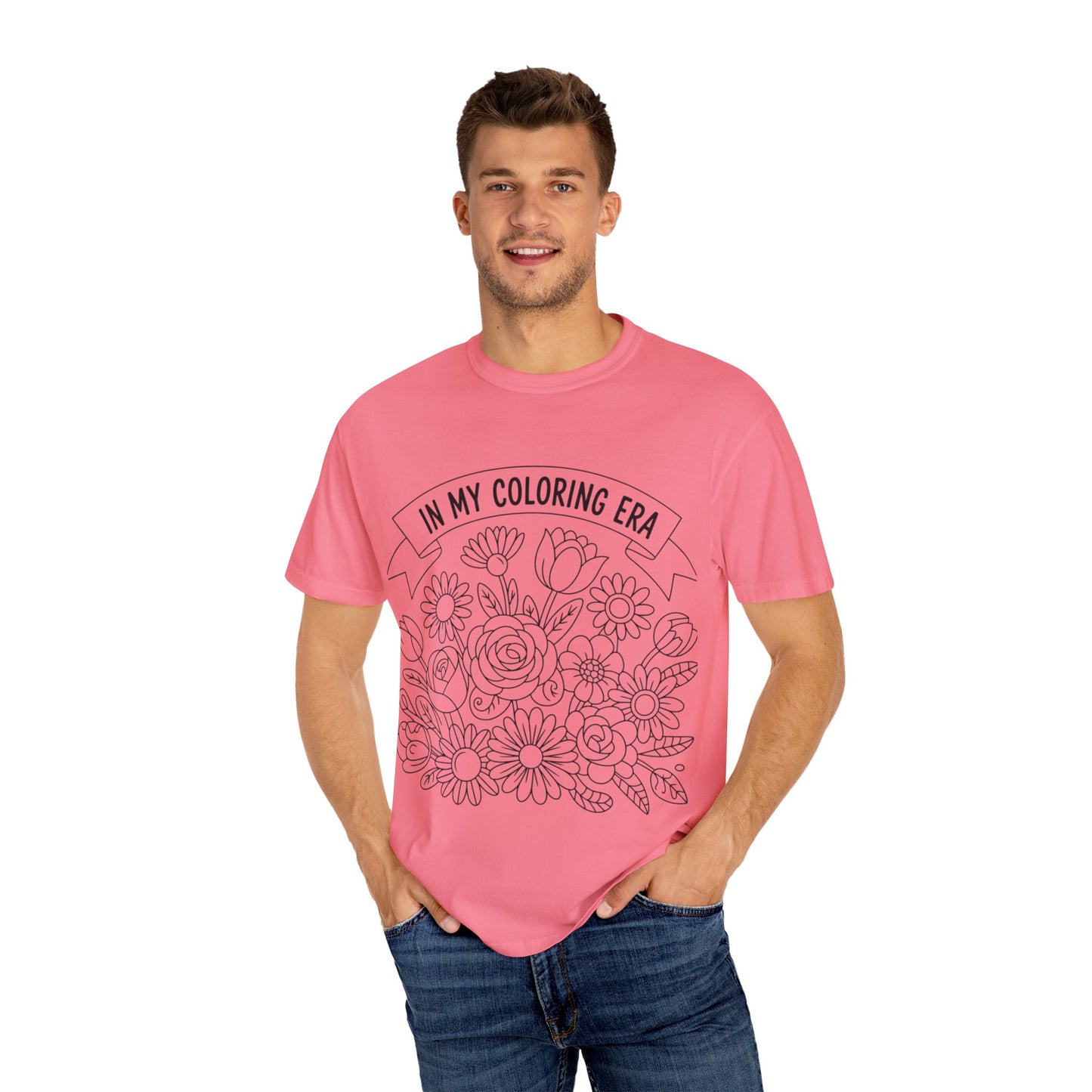 Coloring Era T-Shirt, Floral Graphic Tee, Unisex Gift, DIY Coloring Tee, Relaxed Fit Shirt, Creative Apparel