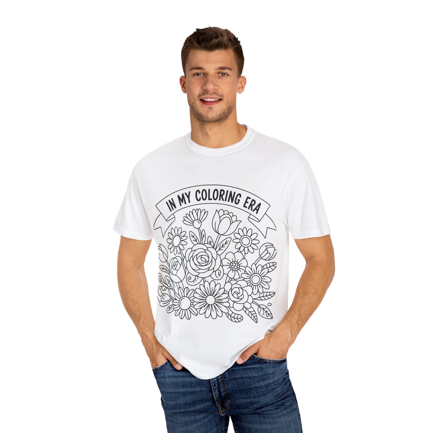 Coloring Era T-Shirt, Floral Graphic Tee, Unisex Gift, DIY Coloring Tee, Relaxed Fit Shirt, Creative Apparel