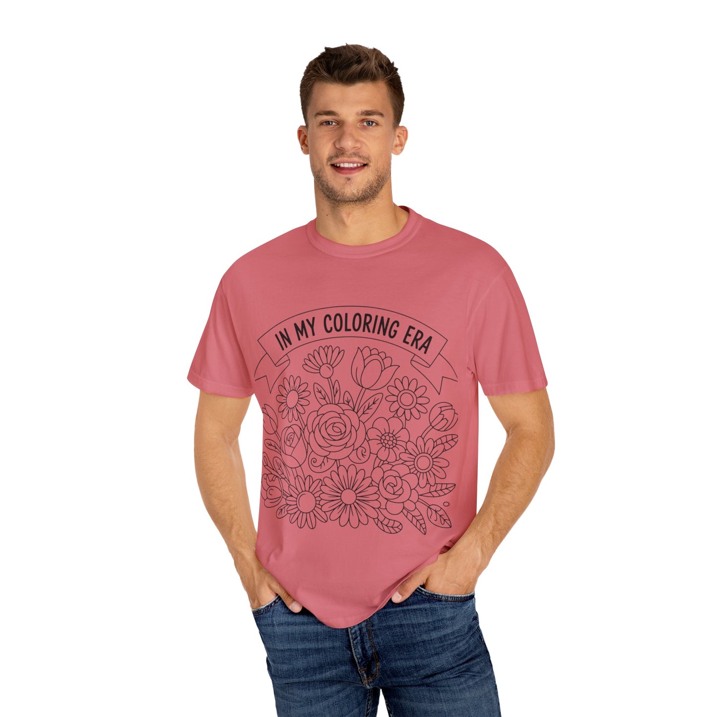 Coloring Era T-Shirt, Floral Graphic Tee, Unisex Gift, DIY Coloring Tee, Relaxed Fit Shirt, Creative Apparel