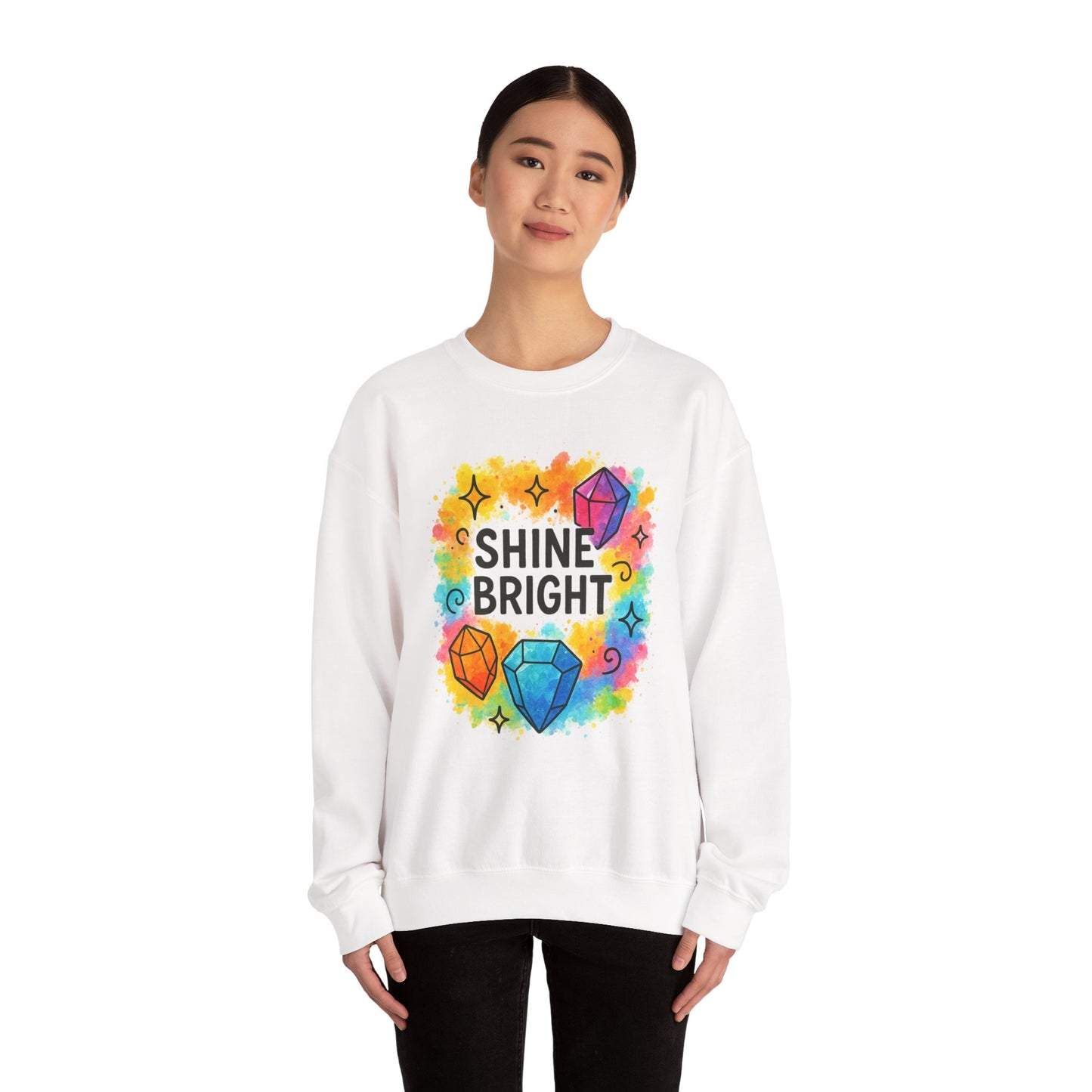 Colorful Shine Bright Sweatshirt | Cozy Unisex Crewneck | Inspirational Gift for Kids & Teens, Rainbow Vibe, Birthday Gift, Everyday Fashion