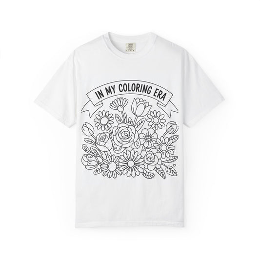 Coloring Era T-Shirt, Floral Graphic Tee, Unisex Gift, DIY Coloring Tee, Relaxed Fit Shirt, Creative Apparel
