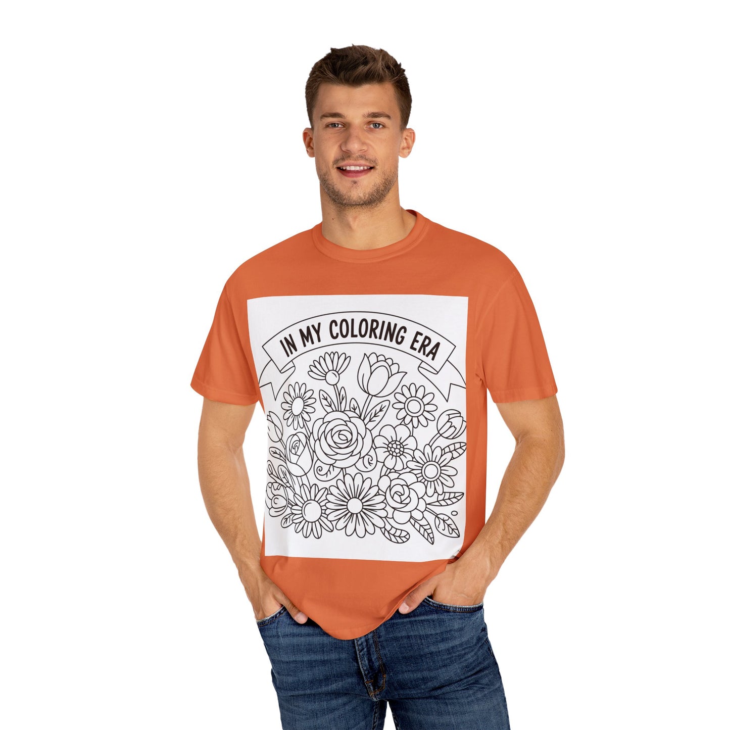 Coloring Era T-Shirt, Floral Graphic Tee, Unisex Gift, DIY Coloring Tee, Relaxed Fit Shirt, Creative Apparel