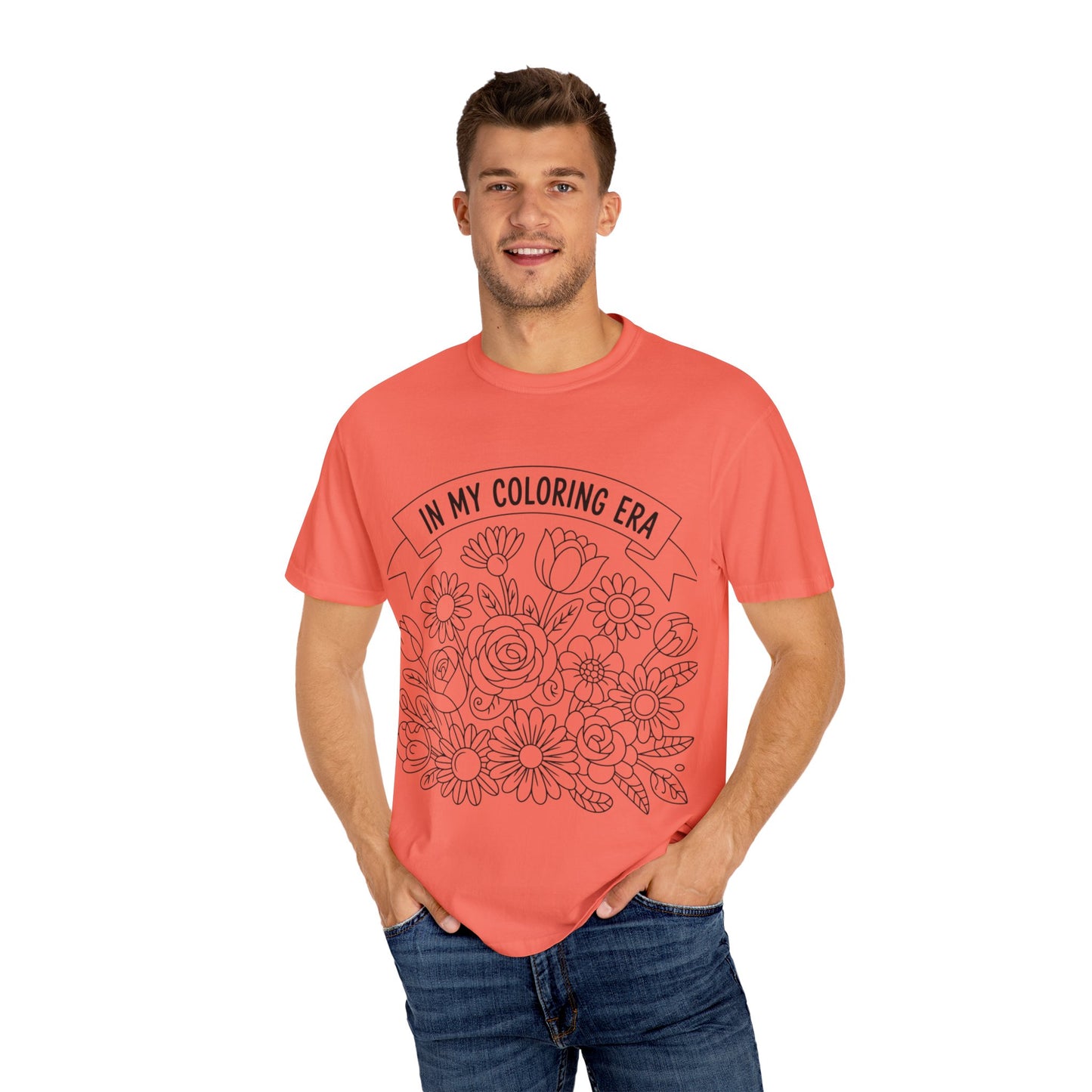 Coloring Era T-Shirt, Floral Graphic Tee, Unisex Gift, DIY Coloring Tee, Relaxed Fit Shirt, Creative Apparel
