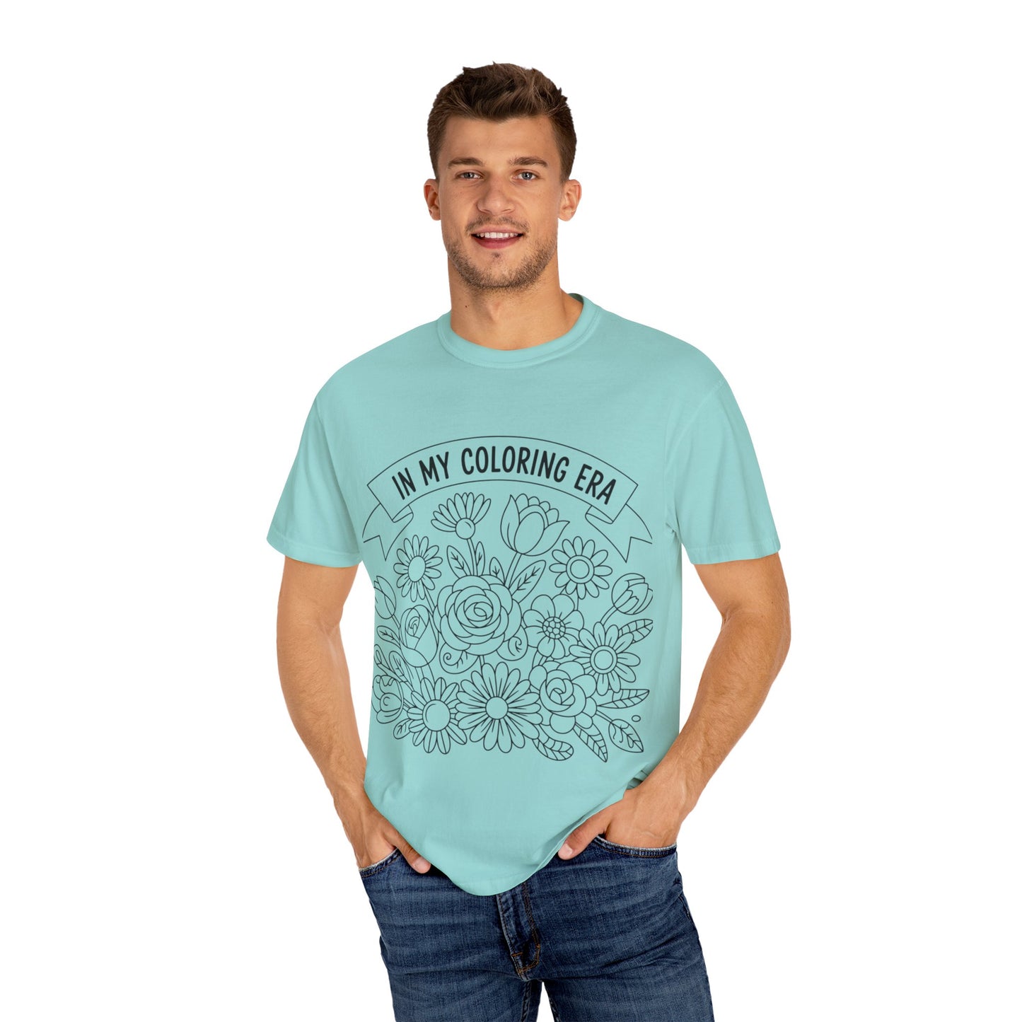 Coloring Era T-Shirt, Floral Graphic Tee, Unisex Gift, DIY Coloring Tee, Relaxed Fit Shirt, Creative Apparel