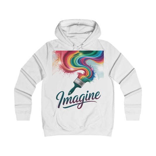 Colorful Imagine College Hoodie, Artistic Hoodie, Unique Women’s Apparel, Gift for Creative Souls, Cozy College Style