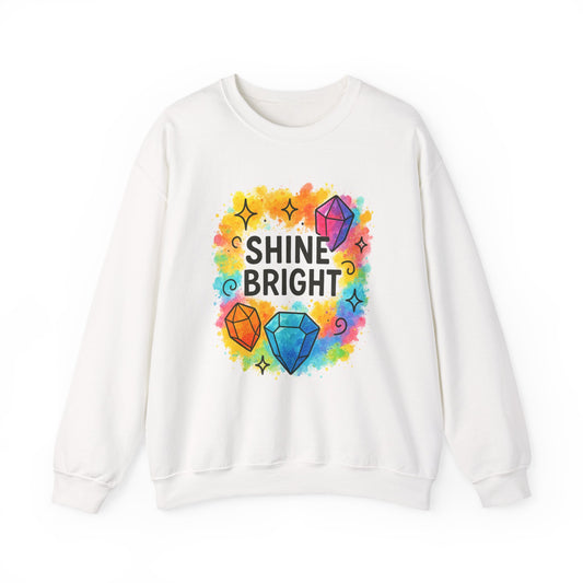 Colorful Shine Bright Sweatshirt | Cozy Unisex Crewneck | Inspirational Gift for Kids & Teens, Rainbow Vibe, Birthday Gift, Everyday Fashion