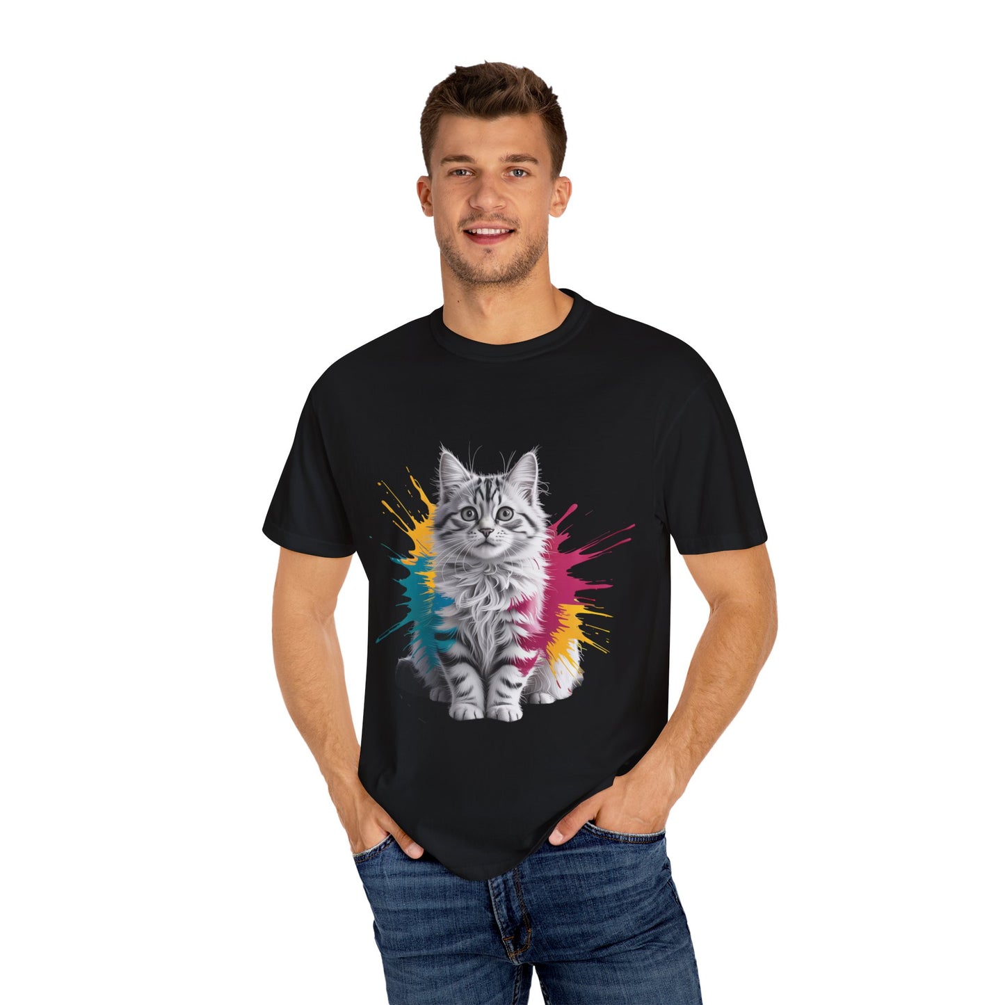 Colorful Cat Graphic Tee for Animal Lovers, Unisex Garment-Dyed T-Shirt, Fun Gift, Casual Wear, Pet Lovers, Birthday Gift