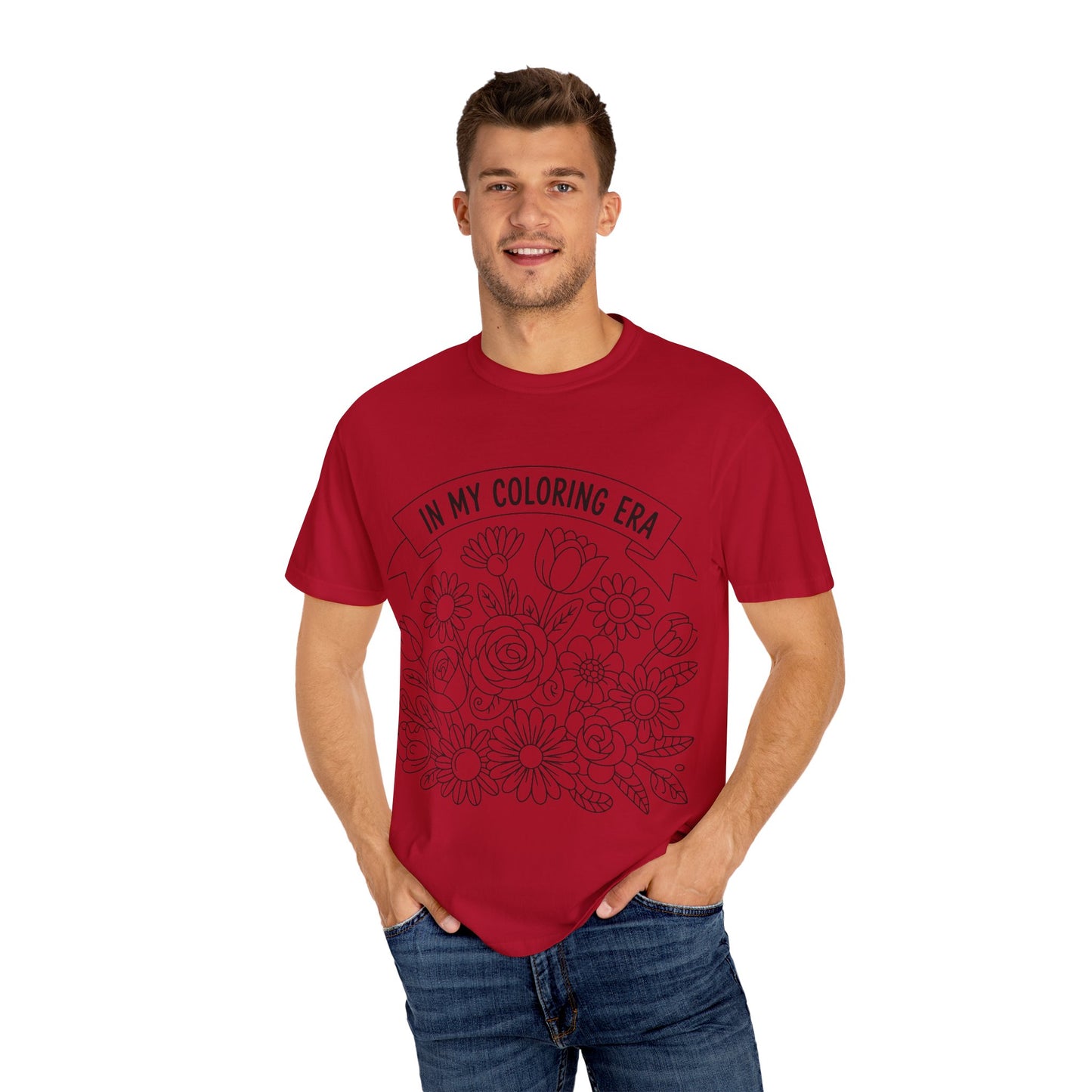 Coloring Era T-Shirt, Floral Graphic Tee, Unisex Gift, DIY Coloring Tee, Relaxed Fit Shirt, Creative Apparel