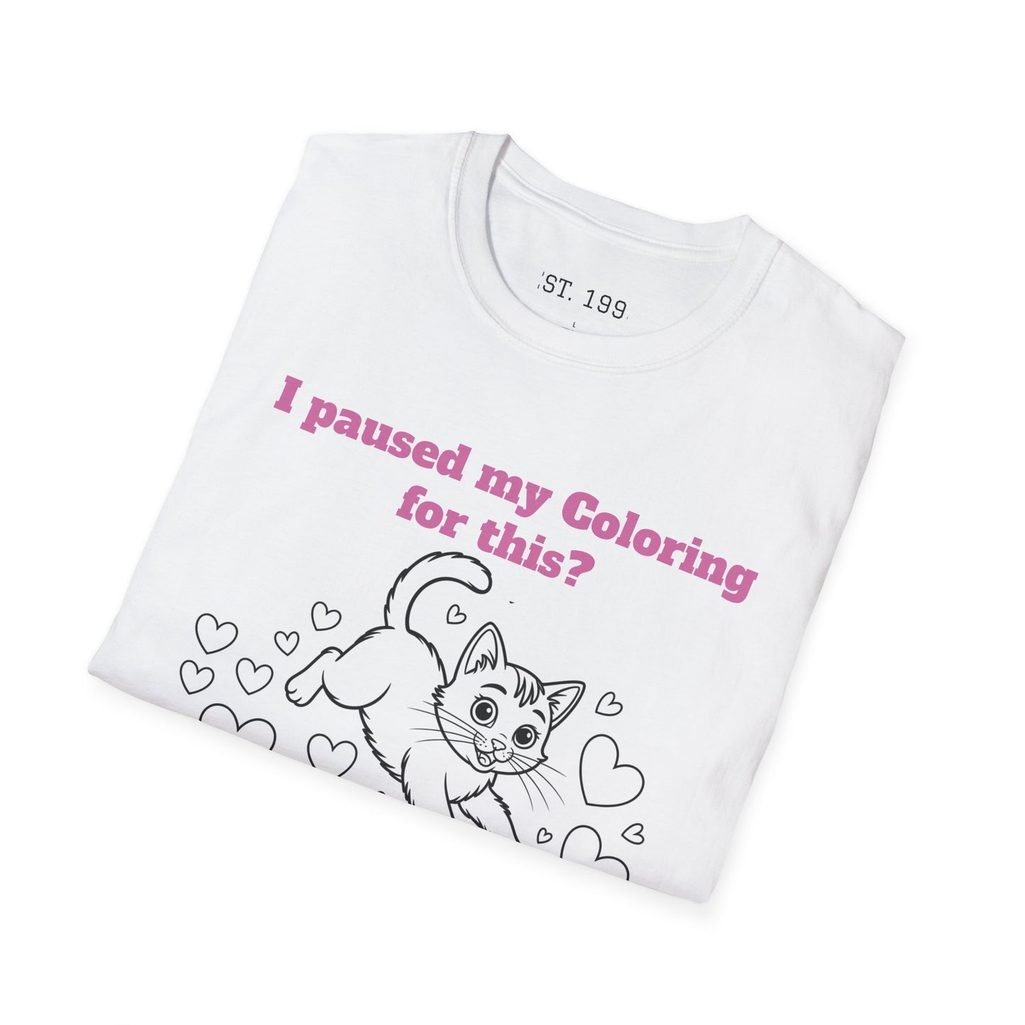 Cat Lover's Coloring Tee | Fun Unisex Softstyle T-Shirt for Creative Souls, Perfect for Gifts, Birthdays, and Cat Enthusiasts