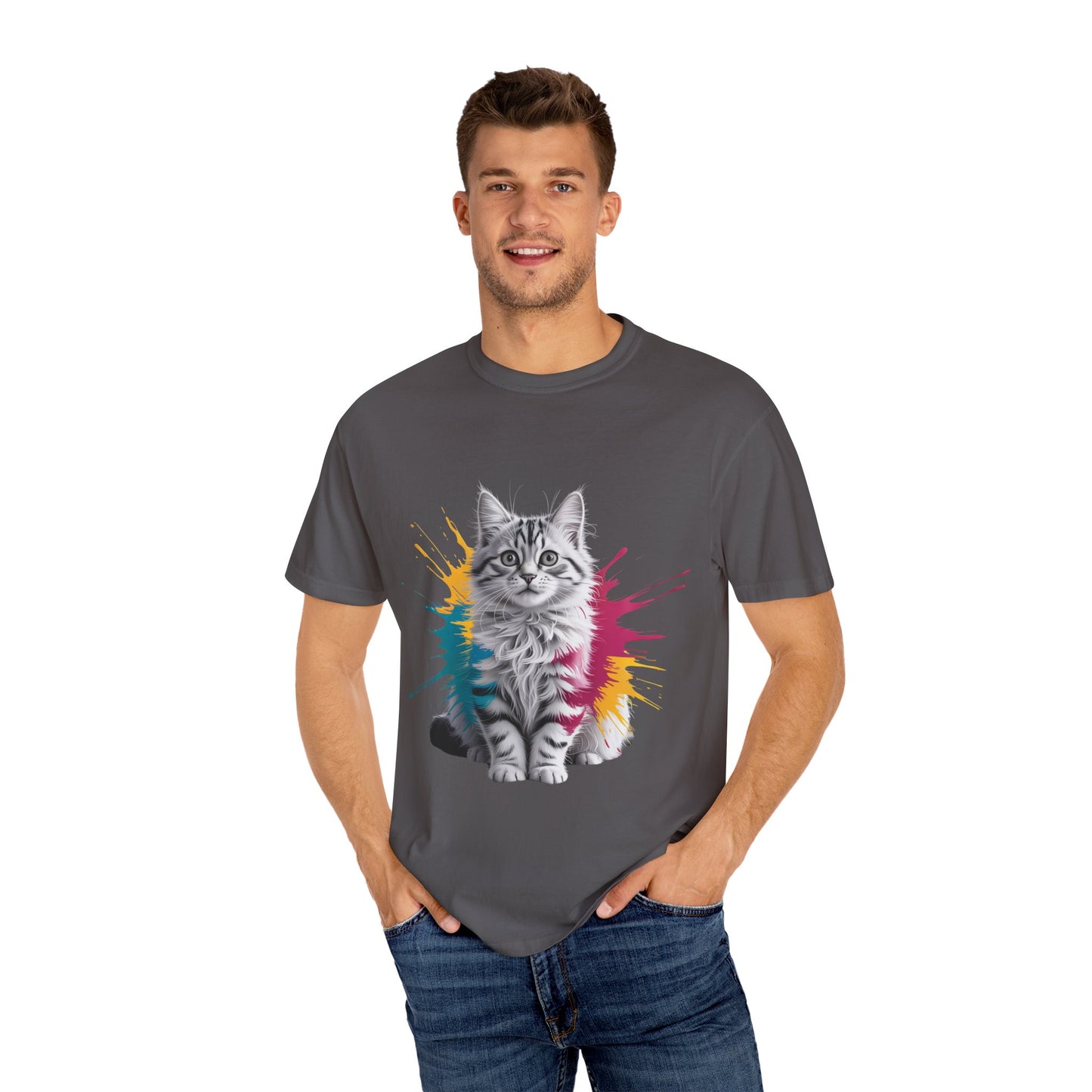 Colorful Cat Graphic Tee for Animal Lovers, Unisex Garment-Dyed T-Shirt, Fun Gift, Casual Wear, Pet Lovers, Birthday Gift