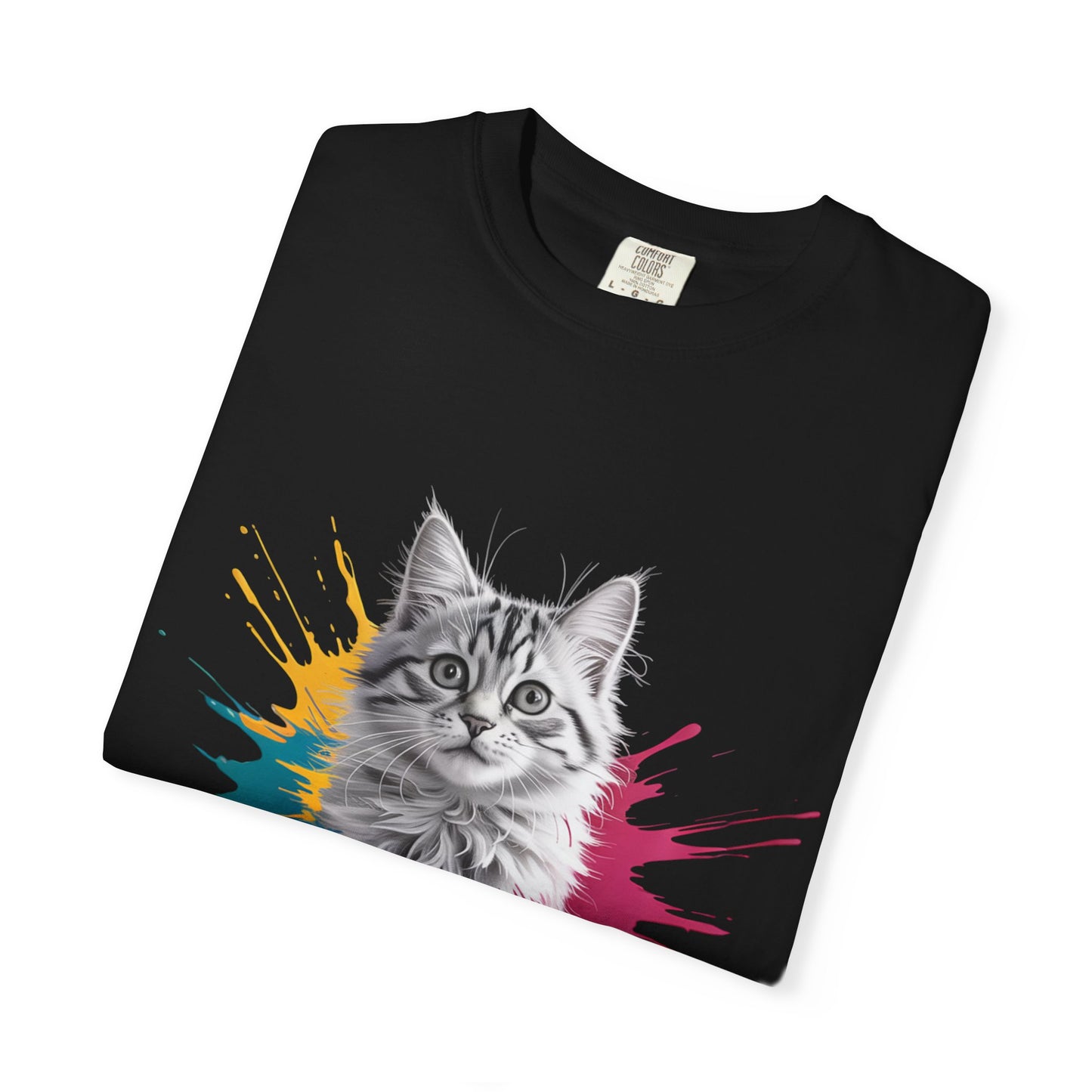 Colorful Cat Graphic Tee for Animal Lovers, Unisex Garment-Dyed T-Shirt, Fun Gift, Casual Wear, Pet Lovers, Birthday Gift